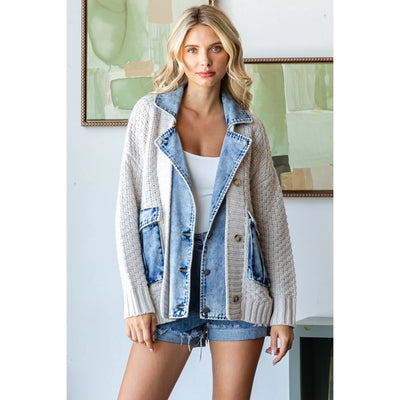 Knit Body Denim Layered Jacket